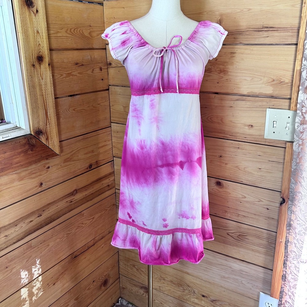 Vintage Tie Dye Milkmaid Dress Womens Large Pink Y2K Boho Fairycore Futility